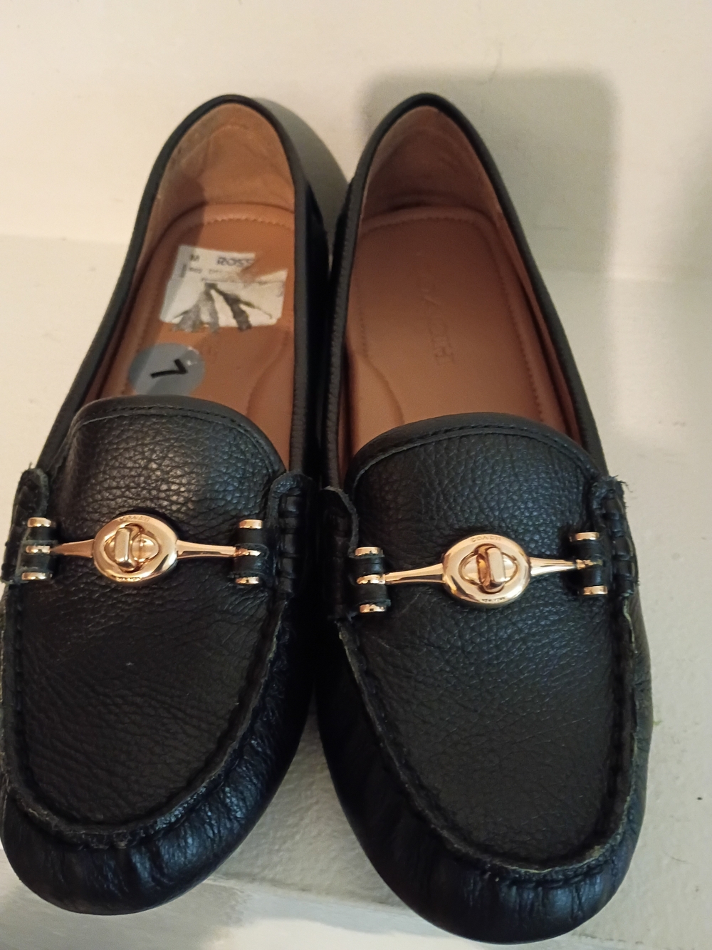 Coach Black Leather Moccasin Loafers with Gold Hardware